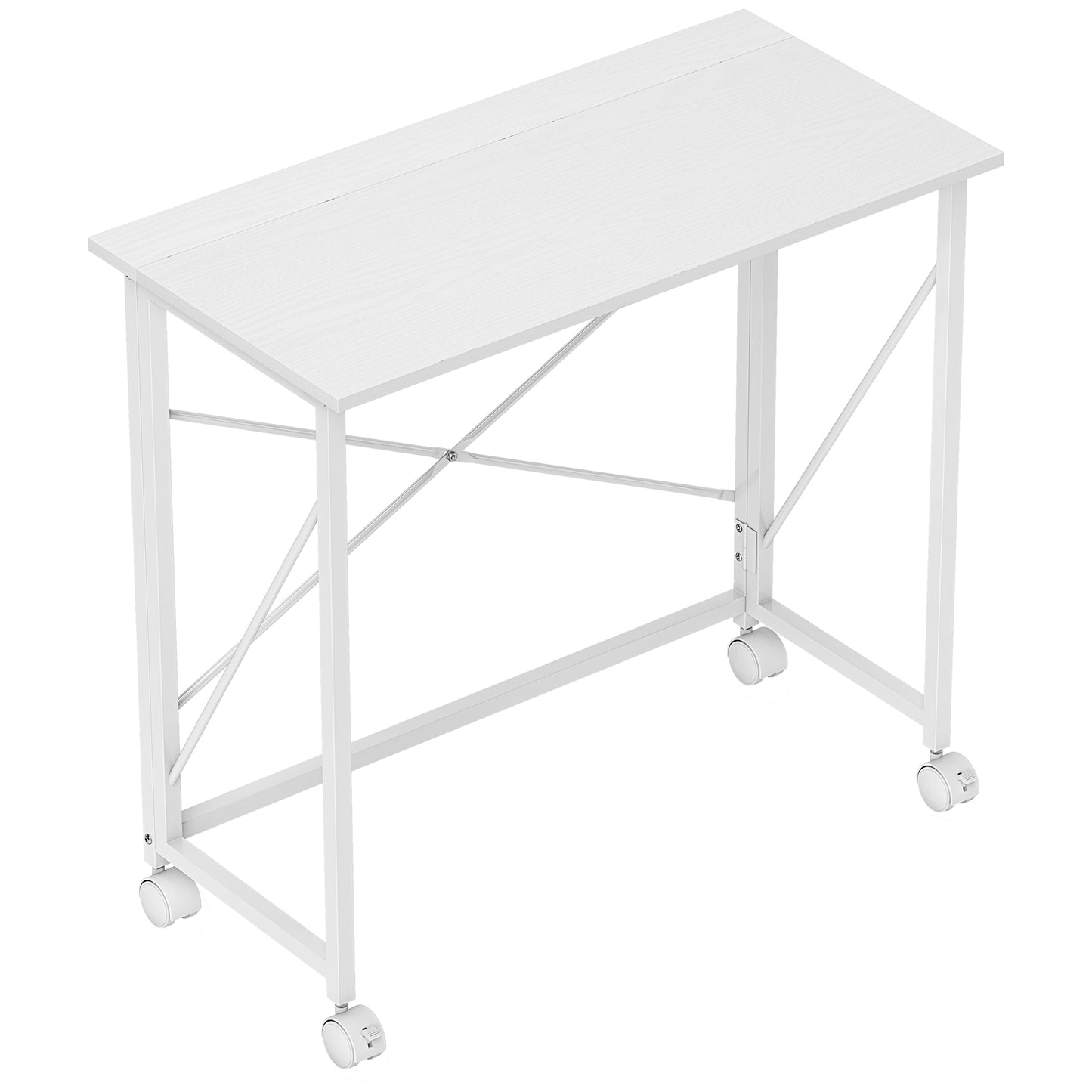 Romira 80cm Metal White Folding Desk Lockable Wheels