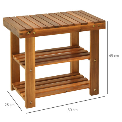 Elsari Acacia Wood Teak 3 Tier Shoe Bench With Slatted Shelves