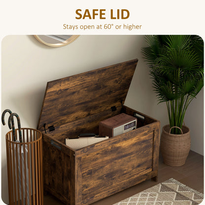 Vesoka Sake Rustic Brown Wooden Storage Chest With Safety Hinges 76 x 40 x 48 cm
