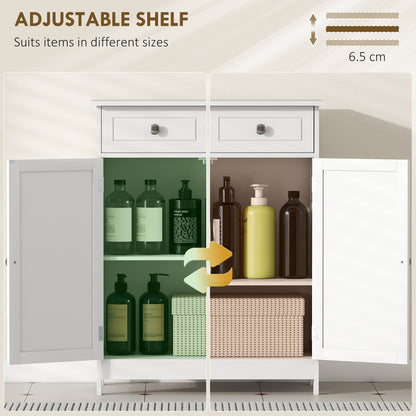 Zilu Freestanding Bathroom Storage Cabinet With 2 Drawers And Cupboard Traditional White Finish 75x60cm
