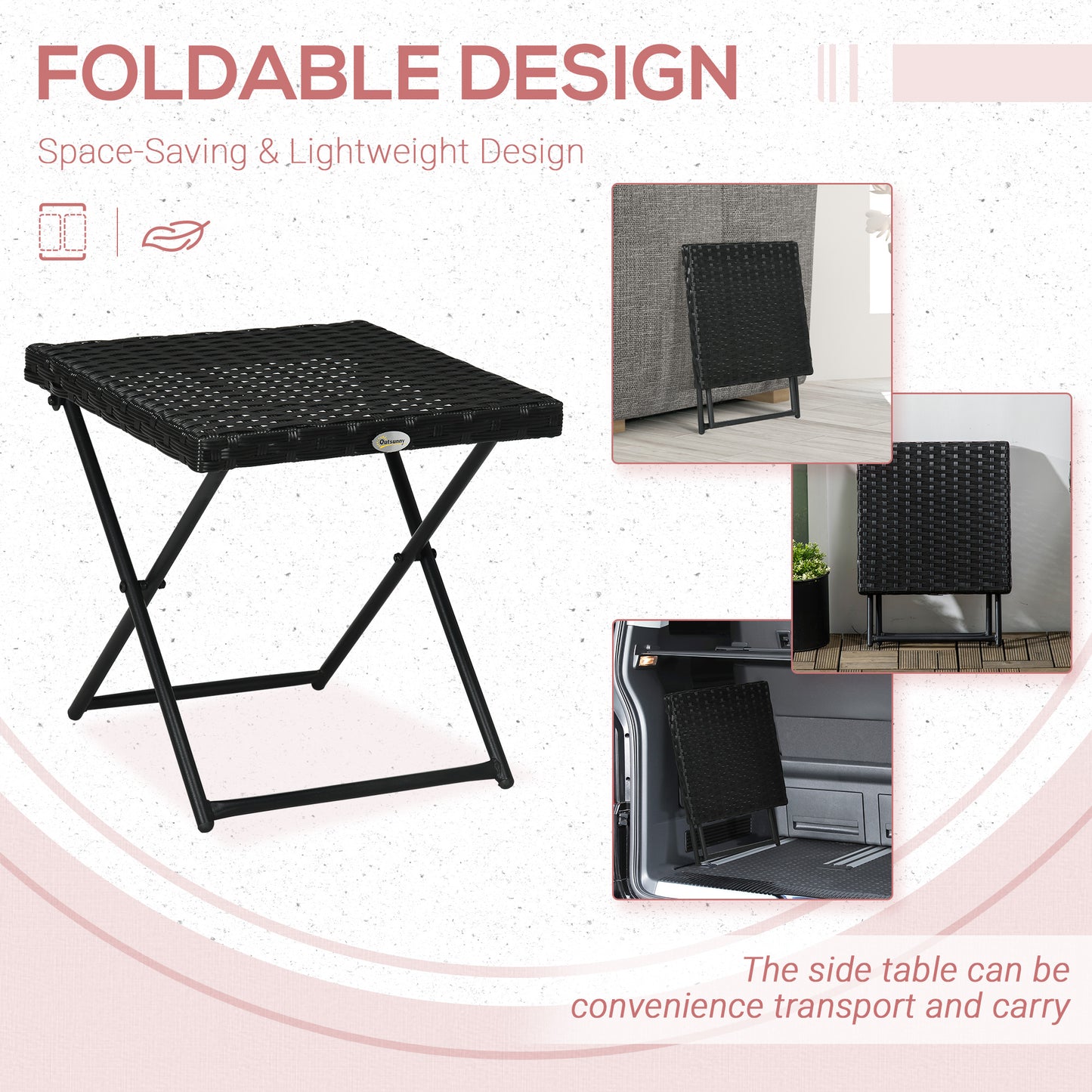 Kenila Natural Rattan Square Folding Garden Bistro Side Table
