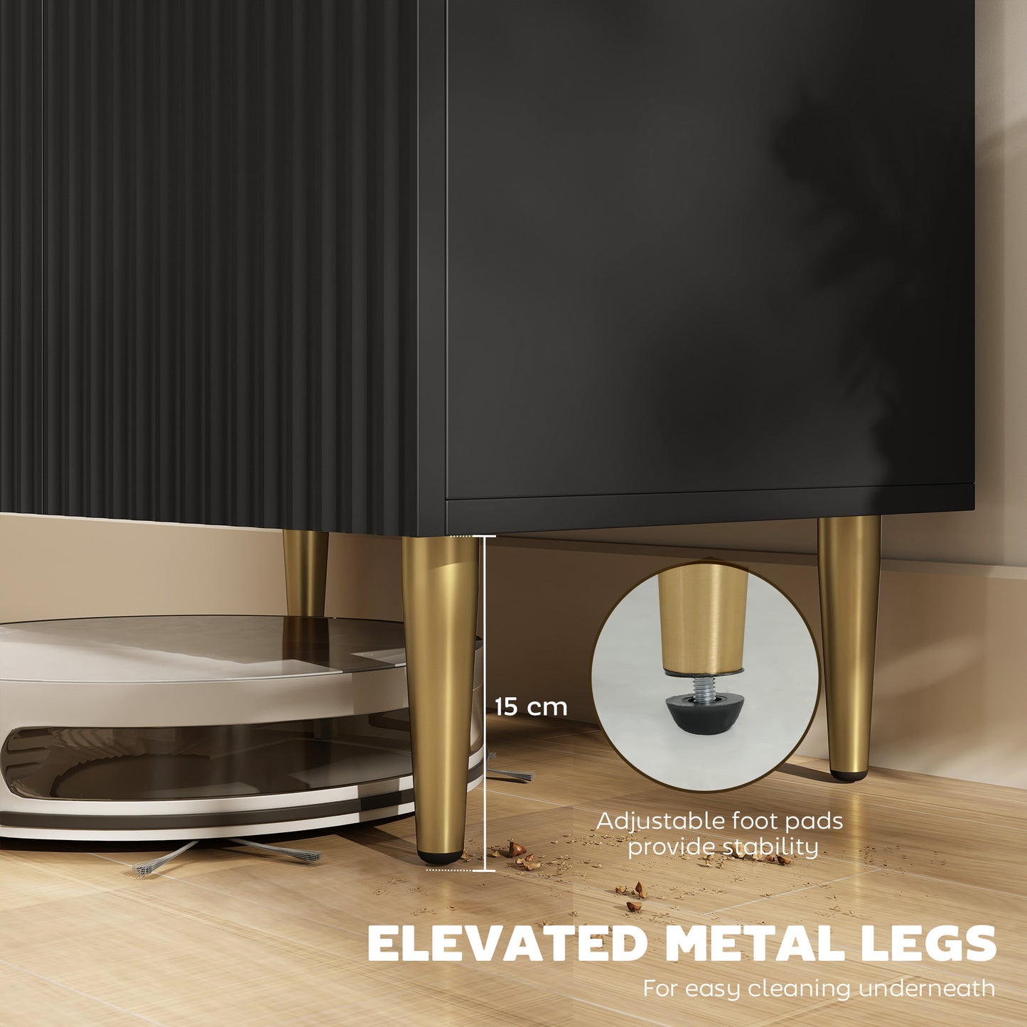 Sutto Black Etched Sideboard 2 Ribbed Doors Gold Accents