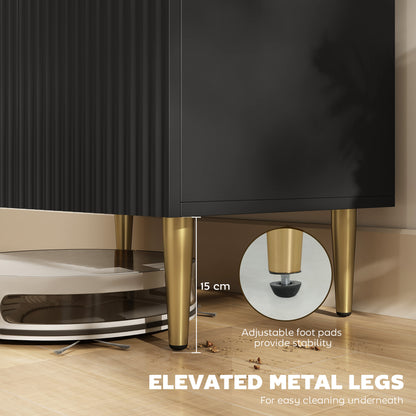 Sutto Black Etched Sideboard 2 Ribbed Doors Gold Accents