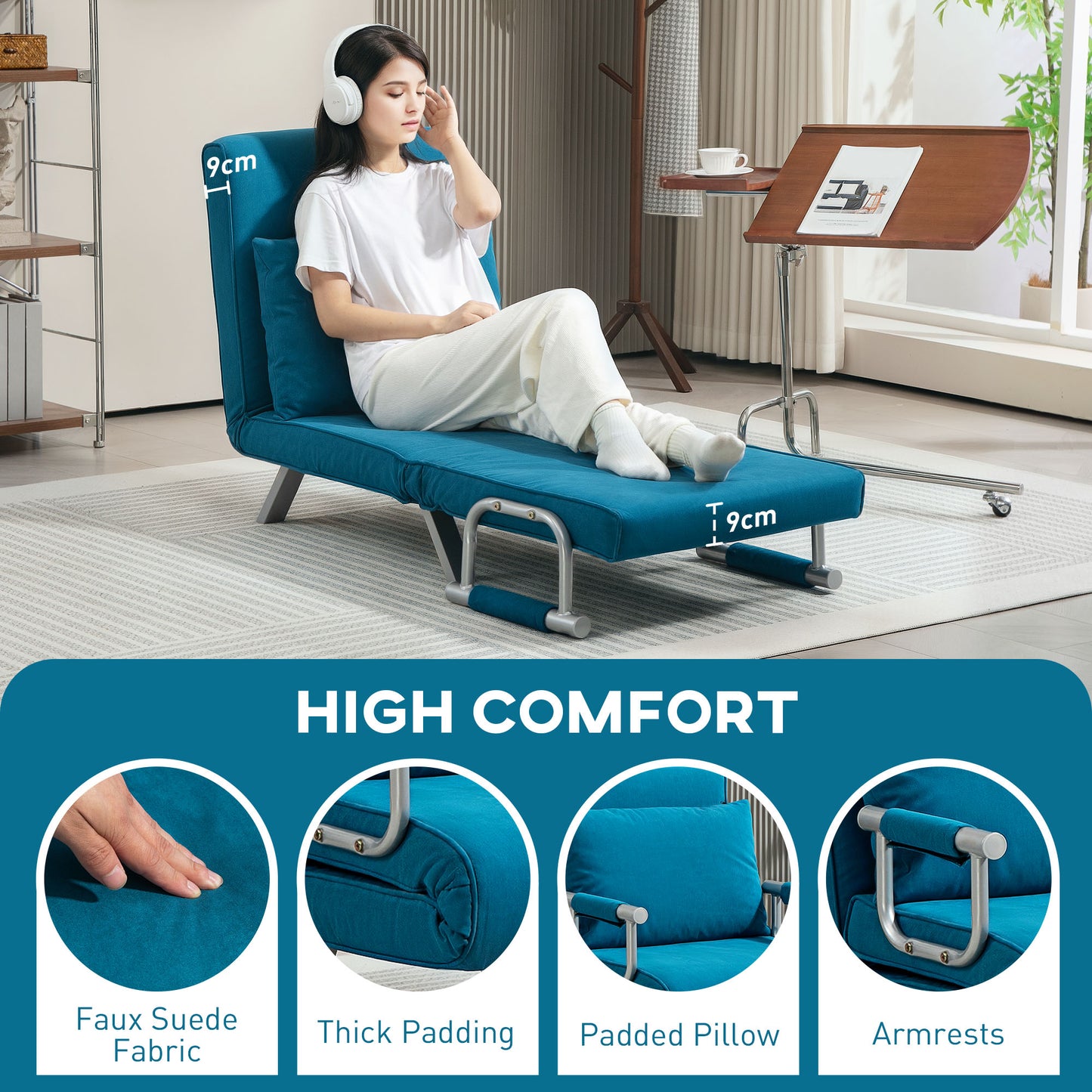Neyo Faux Suede Blue 4 In One Convertible Chair Bed