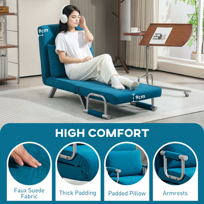 Neyo Faux Suede Blue 4 In One Convertible Chair Bed