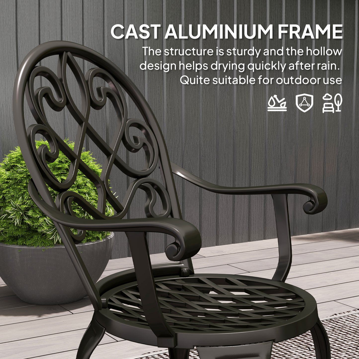 Ninette Aluminium Black 3 Piece Garden Bistro Set