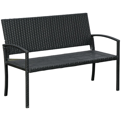 Vasu Rattan Black 2 Seater Outdoor Garden Bench With Armrests And Reinforced Backrest