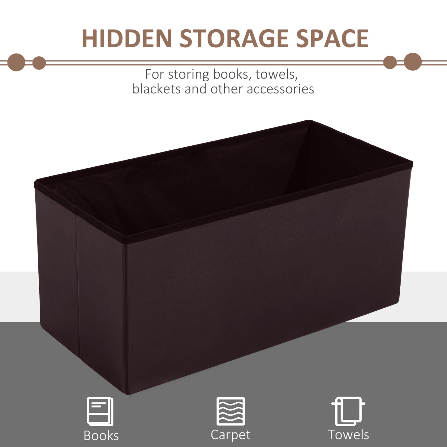 Sahapa Faux Leather Brown Folding Storage Ottoman Bench With Lift Up Lid