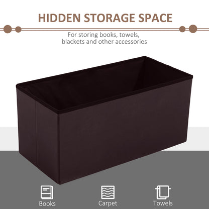 Sahapa Faux Leather Brown Folding Storage Ottoman Bench With Lift Up Lid