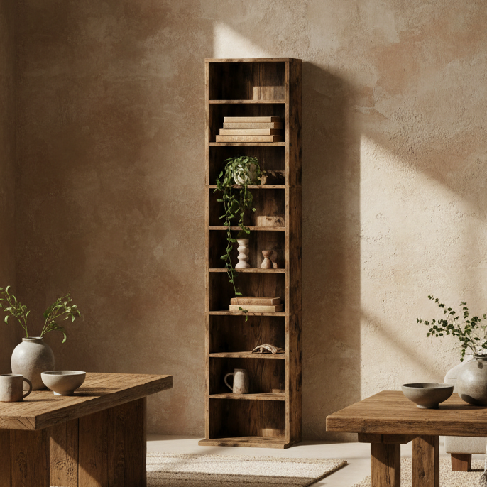 Alste 140cm Wooden Rustic Brown Narrow Bookcase Storage Unit