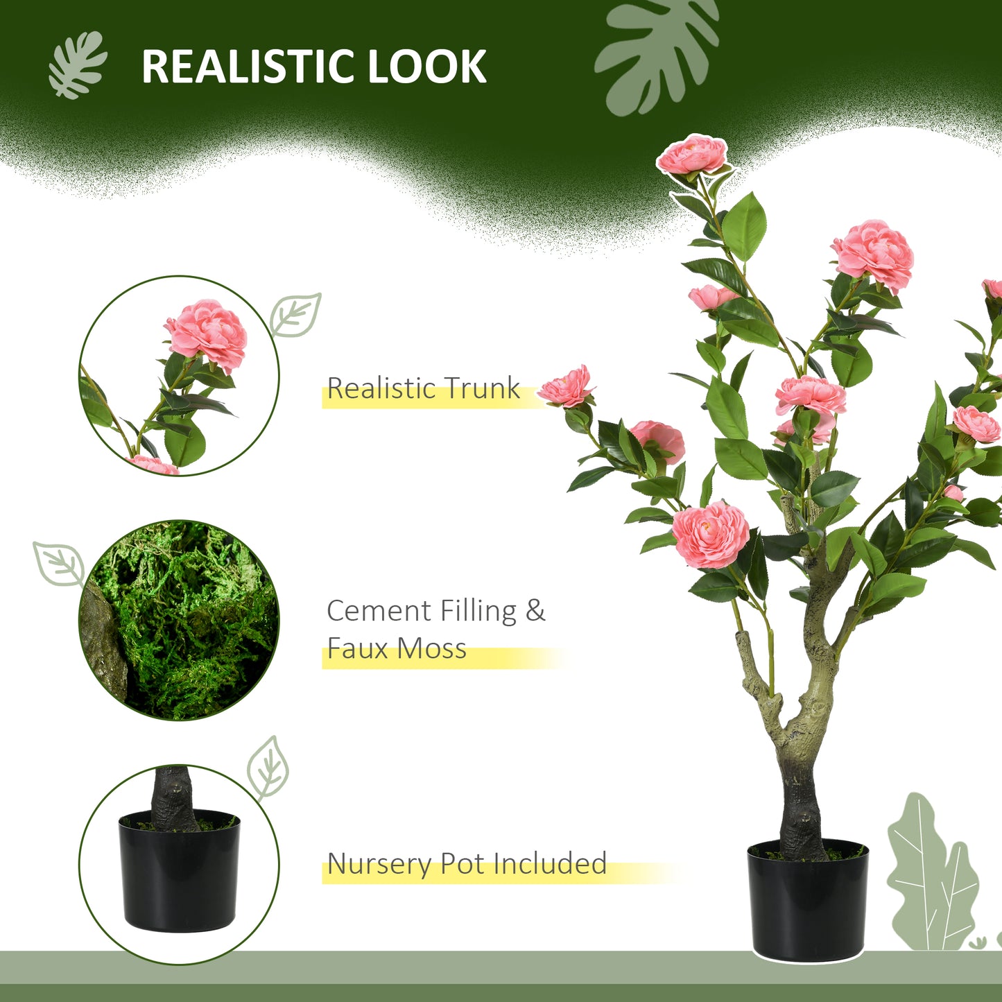Leba Pair Of Artificial Camellia Flower Plants In Pots H8 95cm Pink