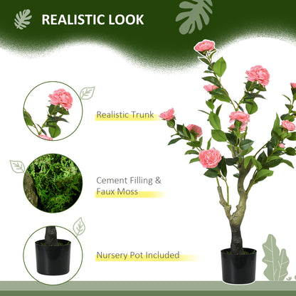 Leba Pair Of Artificial Camellia Flower Plants In Pots H8 95cm Pink