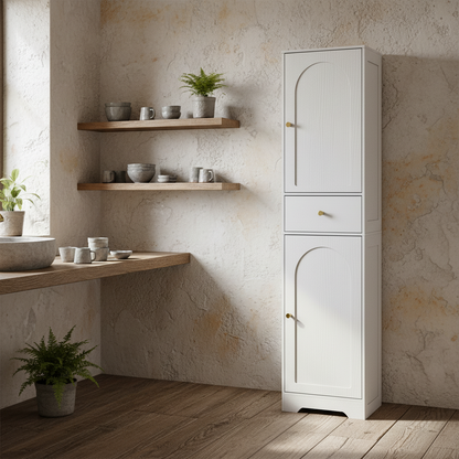 Remodi Tall Bathroom Storage Cabinet With Arched Door Design White