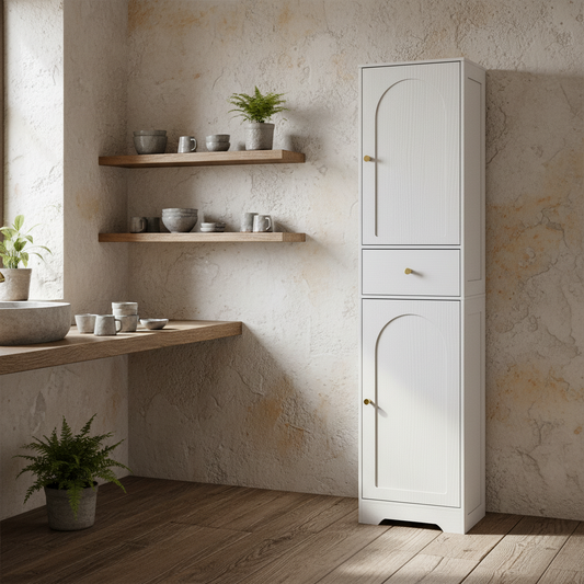 Remodi Tall Bathroom Storage Cabinet With Arched Door Design White