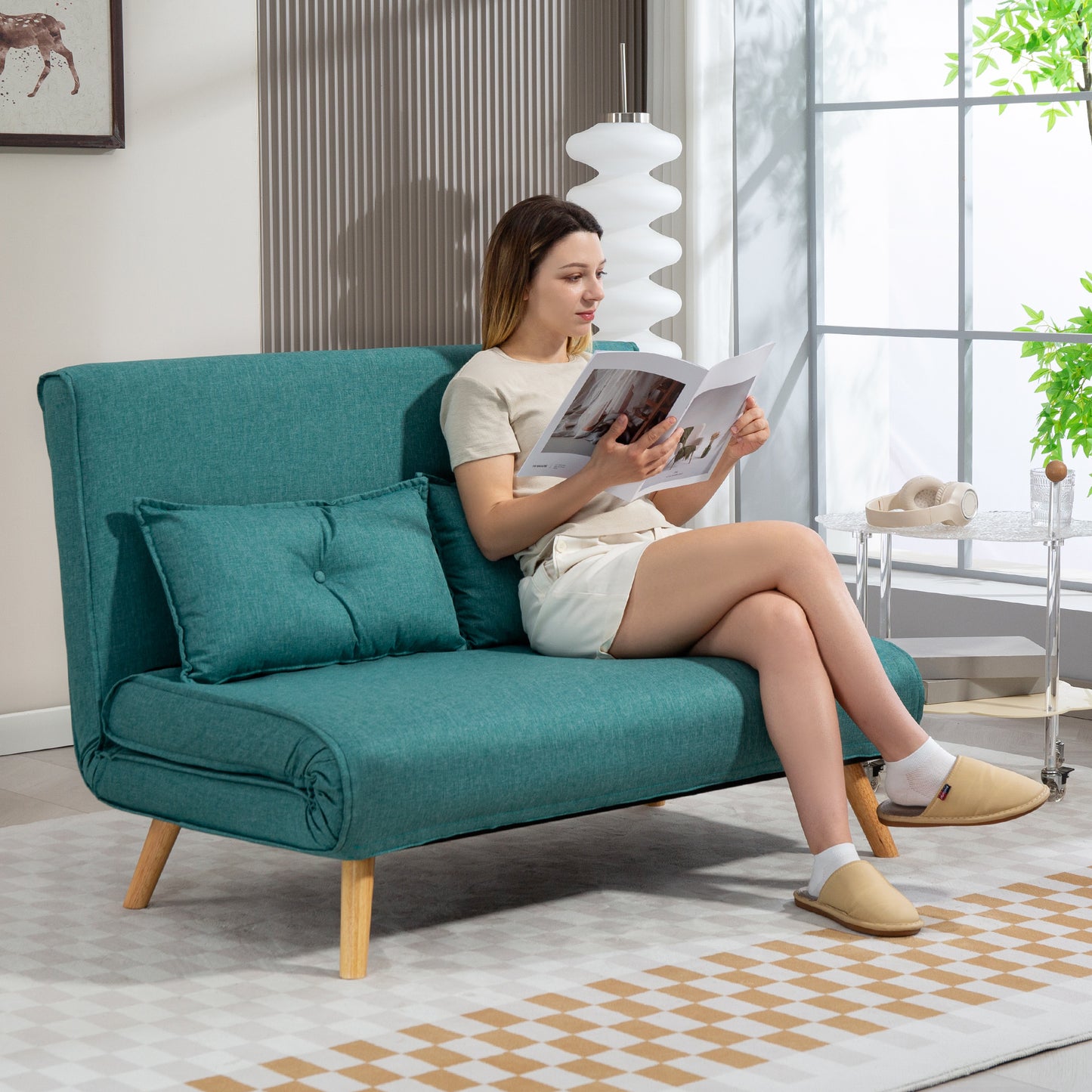 Baroma Tadi Linen Look Green 2 Seater Sofa Bed