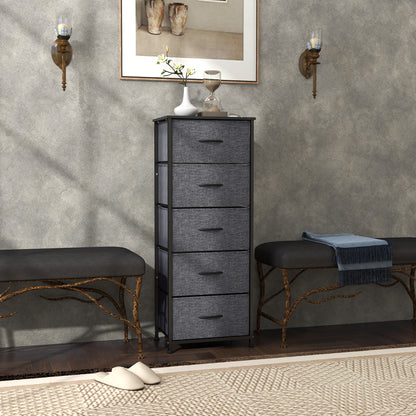 Ralora Metal And Fabric Dark Grey 5 Drawer Industrial Storage Dresser With Steel Frame