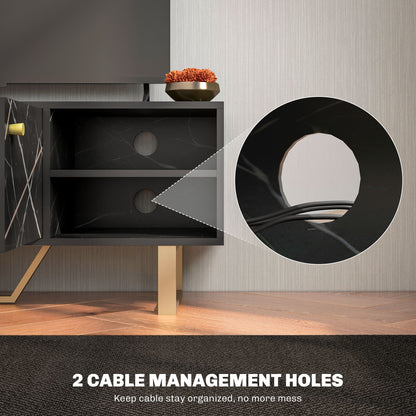 Vinika 110cm Wooden Black Marble Effect TV Console With Shelves And Storage For Screens Up To 50 Inches
