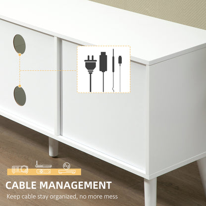 Nirona 110cm Wooden White TV Storage Cabinet With Grey Fabric Fold Down Drawers For Screens Up To 50 Inches