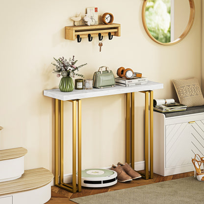 Mahota Metal And Faux Marble White Slim Entryway Console Table With Safety Bracing