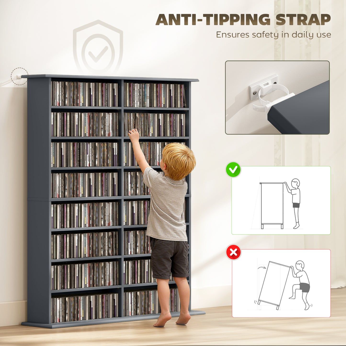 Yopayo Lora Wooden Grey 6teen Compartment Media Storage Shelf