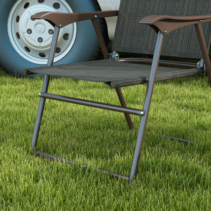 Covani Set Of 2 Metal Dark Brown Folding Garden Chairs With Fabric Mesh Seats