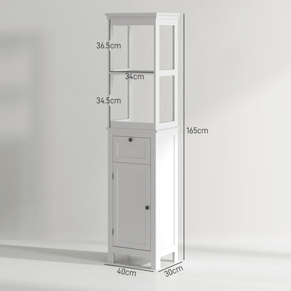 Ralo Tall Slim Bathroom Storage Cabinet With OFauxn Shelves Drawer And Soft Close Door White