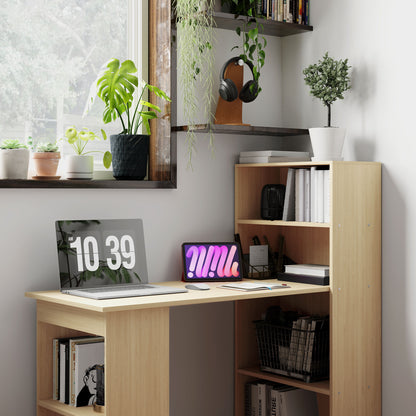 Mane 120cm Natural Wood Study Desk With 6 Tier Bookshelf Storage