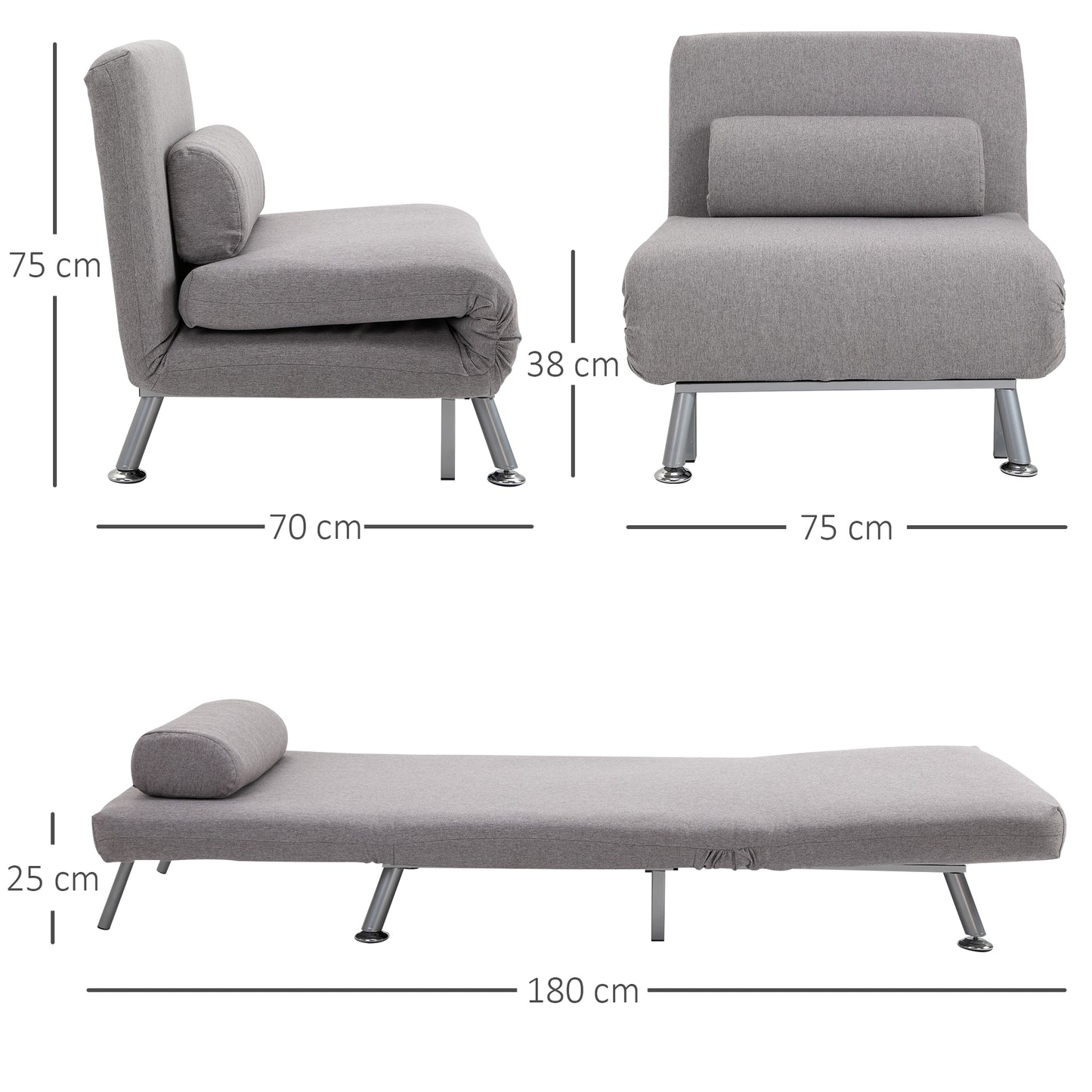 Kano Fabric Grey Adjustable Back Futon Style Sofa Chair