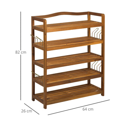Leno Acacia Wood Teak 5 Tier Shoe Rack With Hangers For Up To 19 Pairs