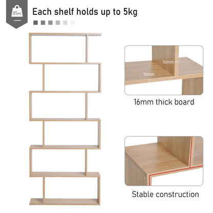 Vicovi Nava Wood Oak Finish 6 Tier S ShaFauxd Display Bookcase