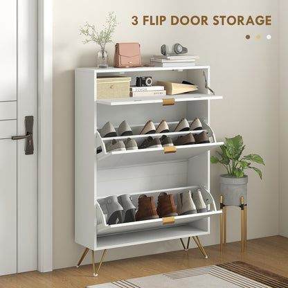 Molari Doha Wooden White Narrow Shoe Cabinet With 2 Flip Drawers