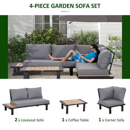 Lehak Aluminium Dark Grey 5 Seater L Shaped Garden Sofa Set With Coffee Table and 2 Side Tables