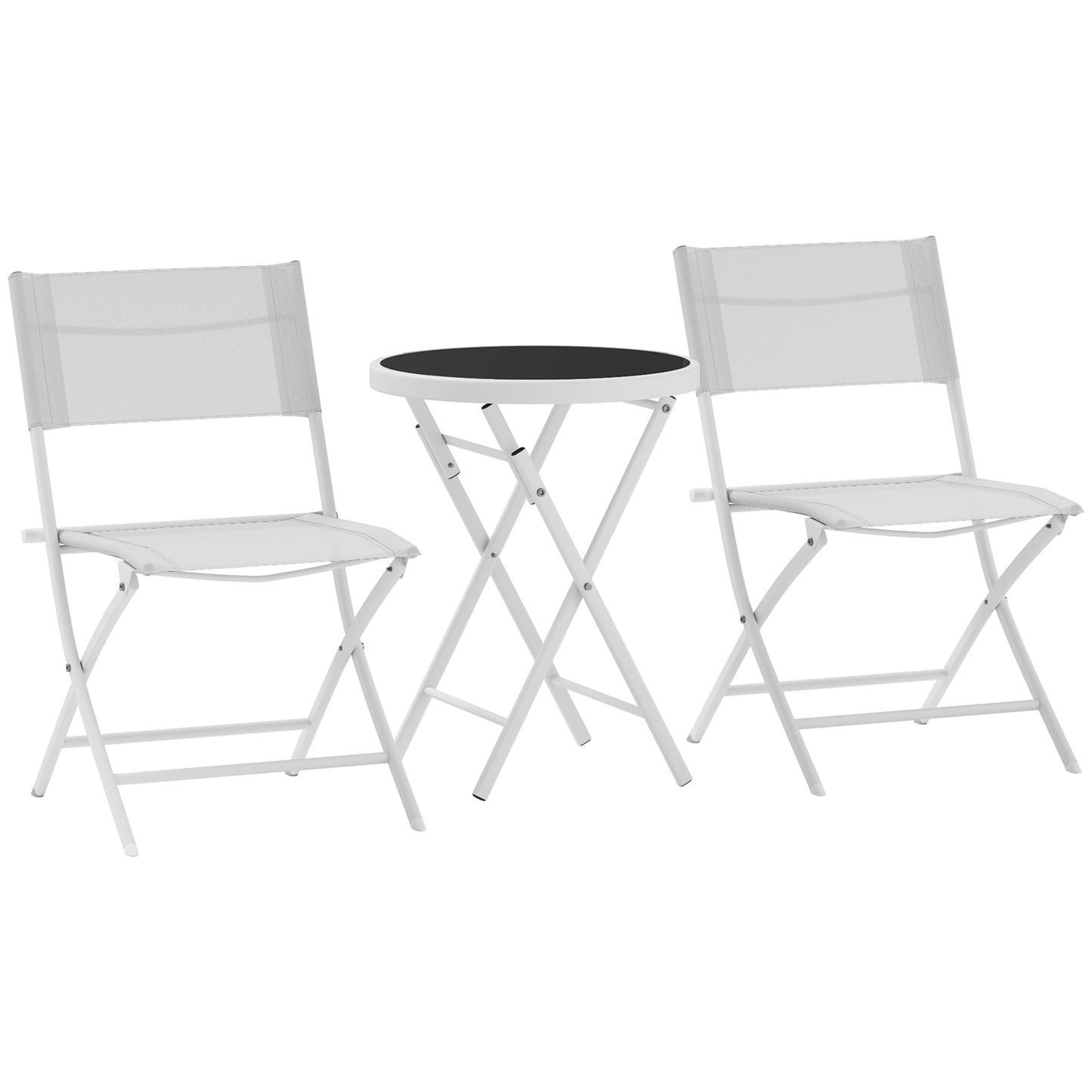 Lafiyo Glass And Metal White 3 Piece Outdoor Bistro Set With Folding Chairs
