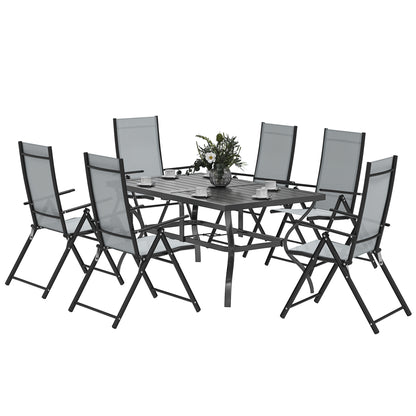 Mamoka 6 Seater Steel and Grey Mesh Outdoor Dining Set with Parasol Hole