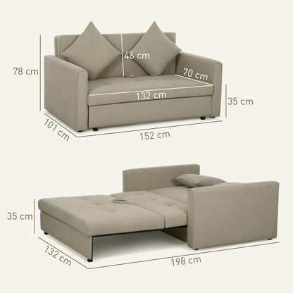 Paraco Snow Flannel Light Brown 2 Seater Pull Out Sofa Bed With Storage And Cushions