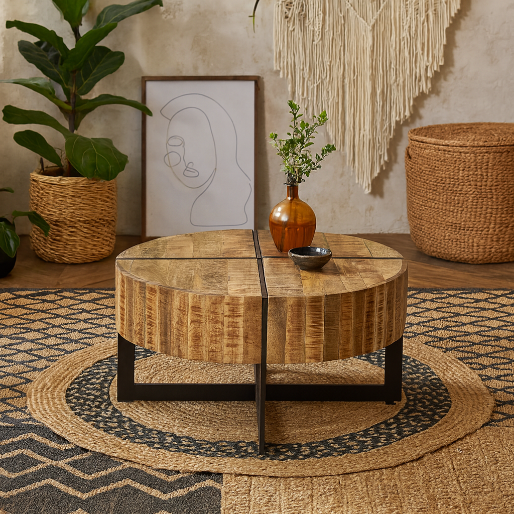 California  Mango Wood Coffee Table With Metal Legs