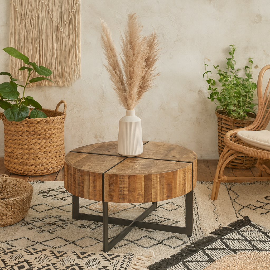 California  Mango Wood Coffee Table With Metal Legs