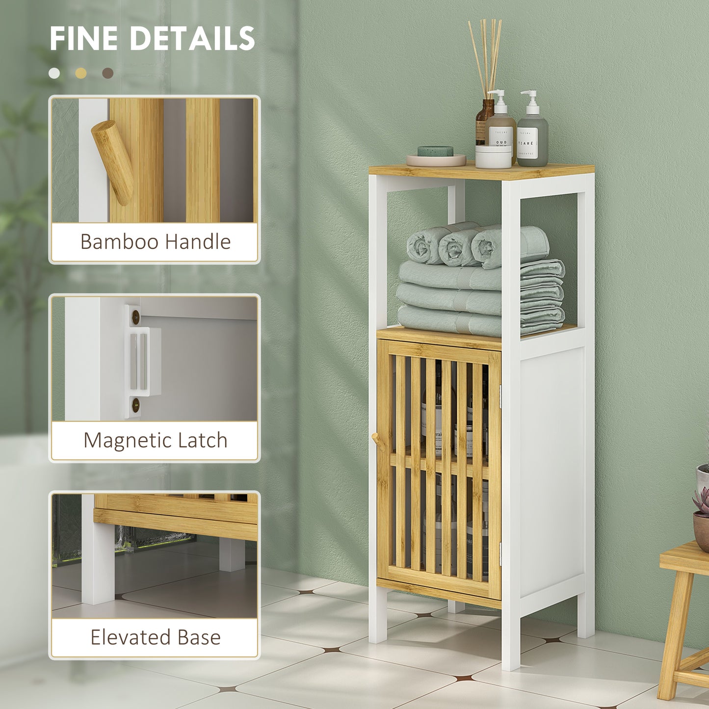 Liba Retro Bamboo Style Bathroom Storage Cabinet With Cut Out Detail