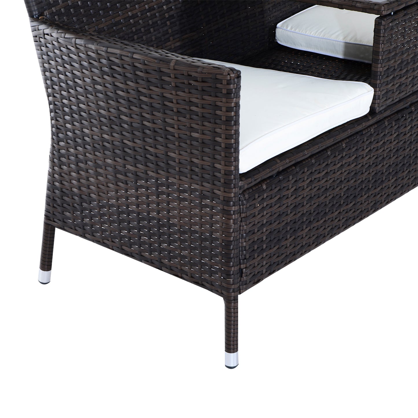Vimivi Rattan Brown 2 Seater Outdoor Chair Set With Integrated Bistro Table