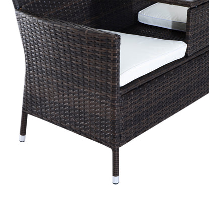 Vimivi Rattan Brown 2 Seater Outdoor Chair Set With Integrated Bistro Table