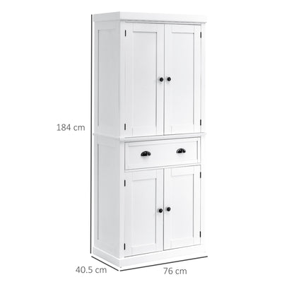 Fayo Wooden White Tall Colonial Style Kitchen Pantry Cabinet 4 Doors And Drawer