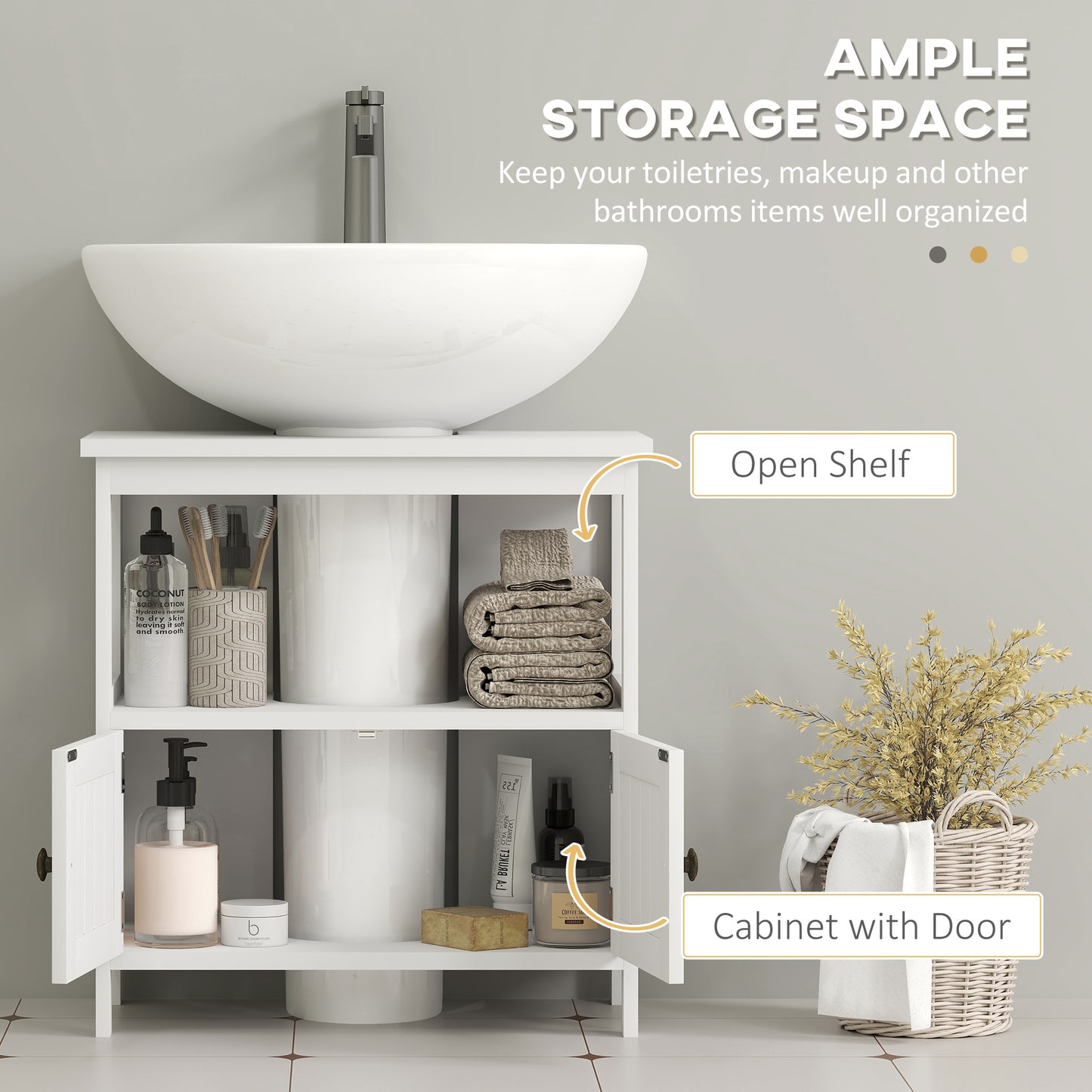 Dilaco White Fauxdestal Sink Storage Cabinet With Double Doors And Internal Shelving