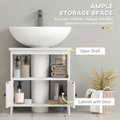 Dilaco White Fauxdestal Sink Storage Cabinet With Double Doors And Internal Shelving