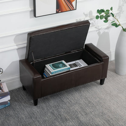 Rira Faux Leather Brown Storage Ottoman Bench With Diamond Tufted Seat