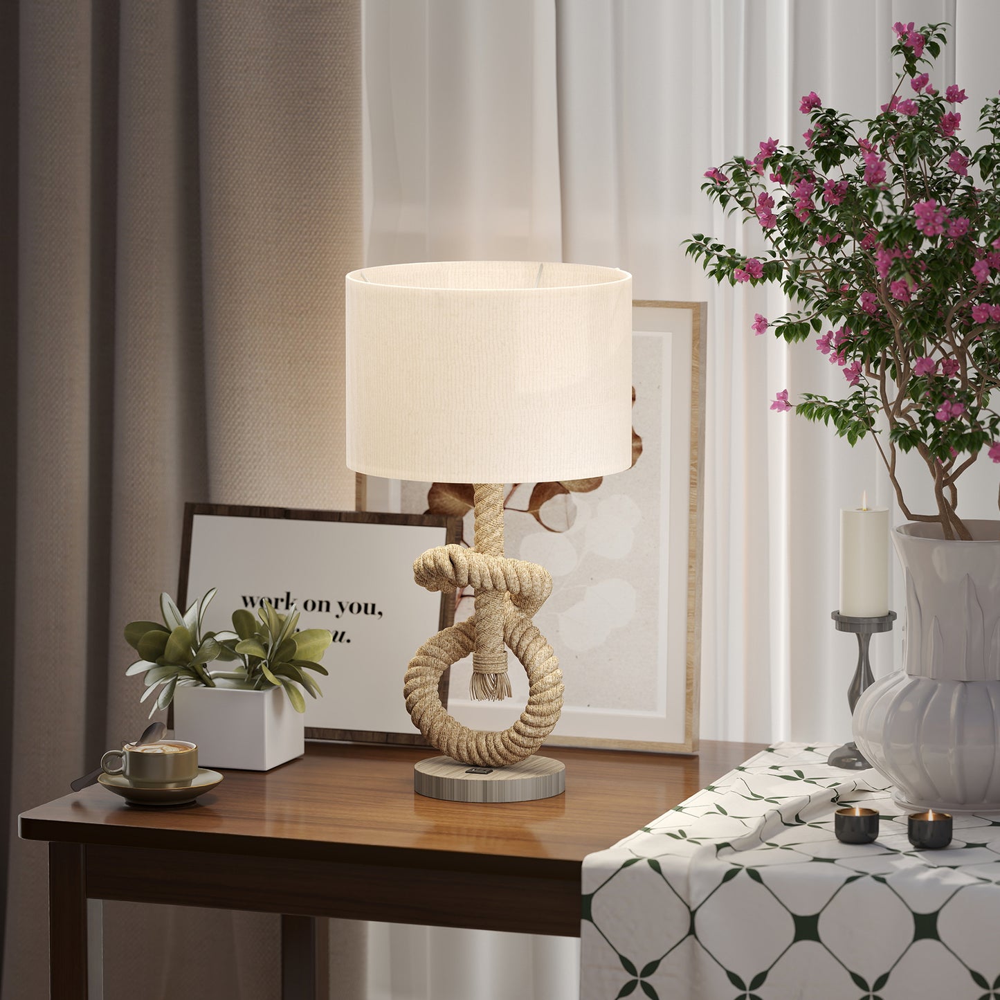 Releta Metal And Fabric Nautical LED Table Lamp With USB Charging Port
