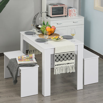 Sono Wooden White Dining Table With 2 Benches For Compact Spaces