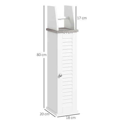 Semike Slim Bathroom Floor Storage Cabinet With Toilet Roll Holder Cupboard And Adjustable Shelving White