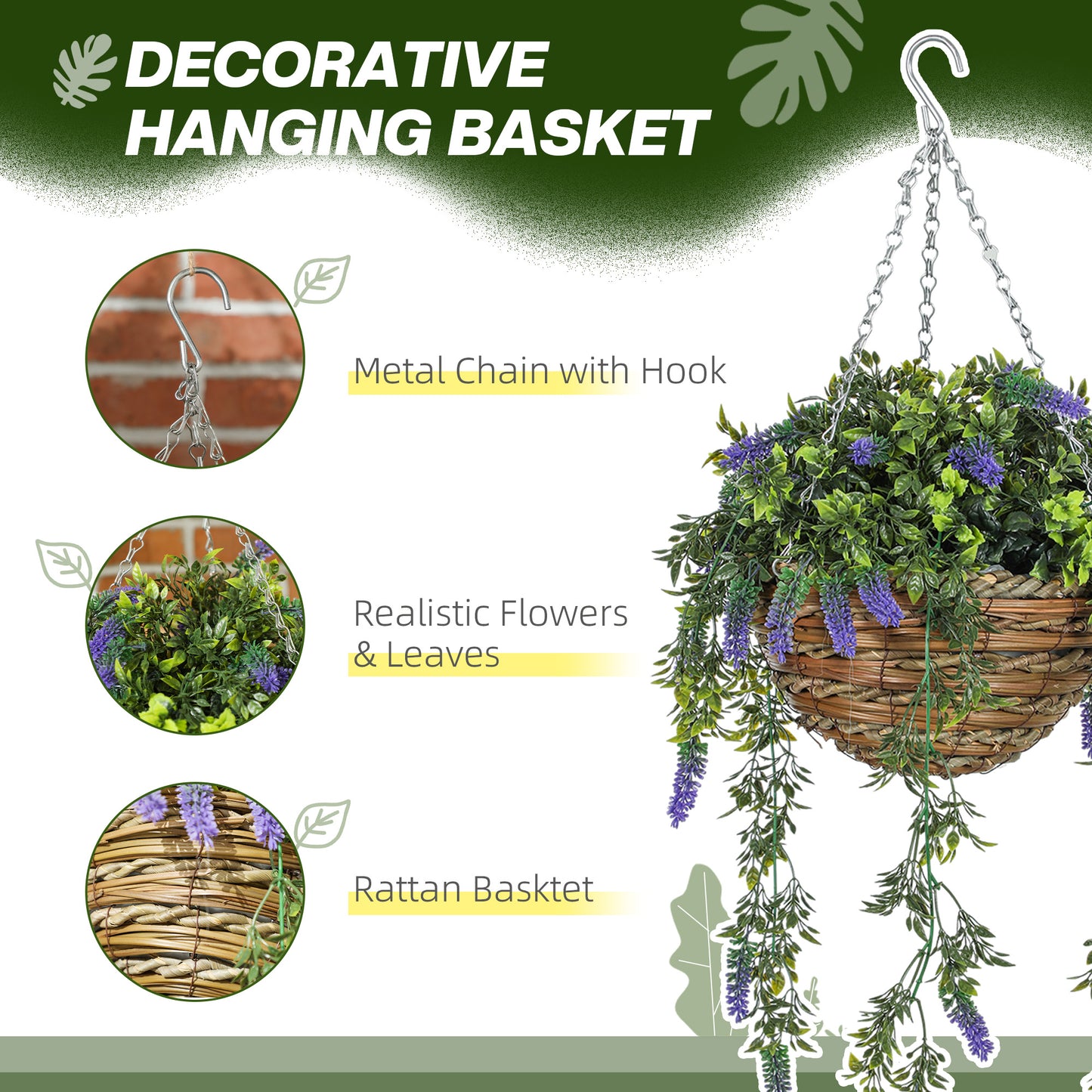 Nodimo Set Of 2 Artificial Lavender Hanging Baskets With Silk Finish