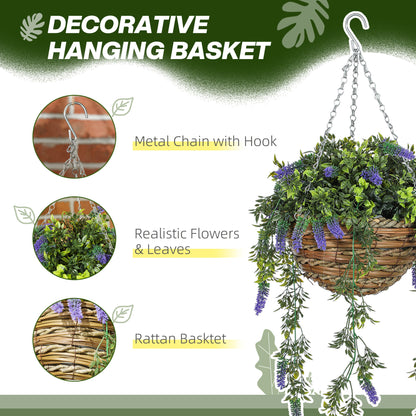 Nodimo Set Of 2 Artificial Lavender Hanging Baskets With Silk Finish