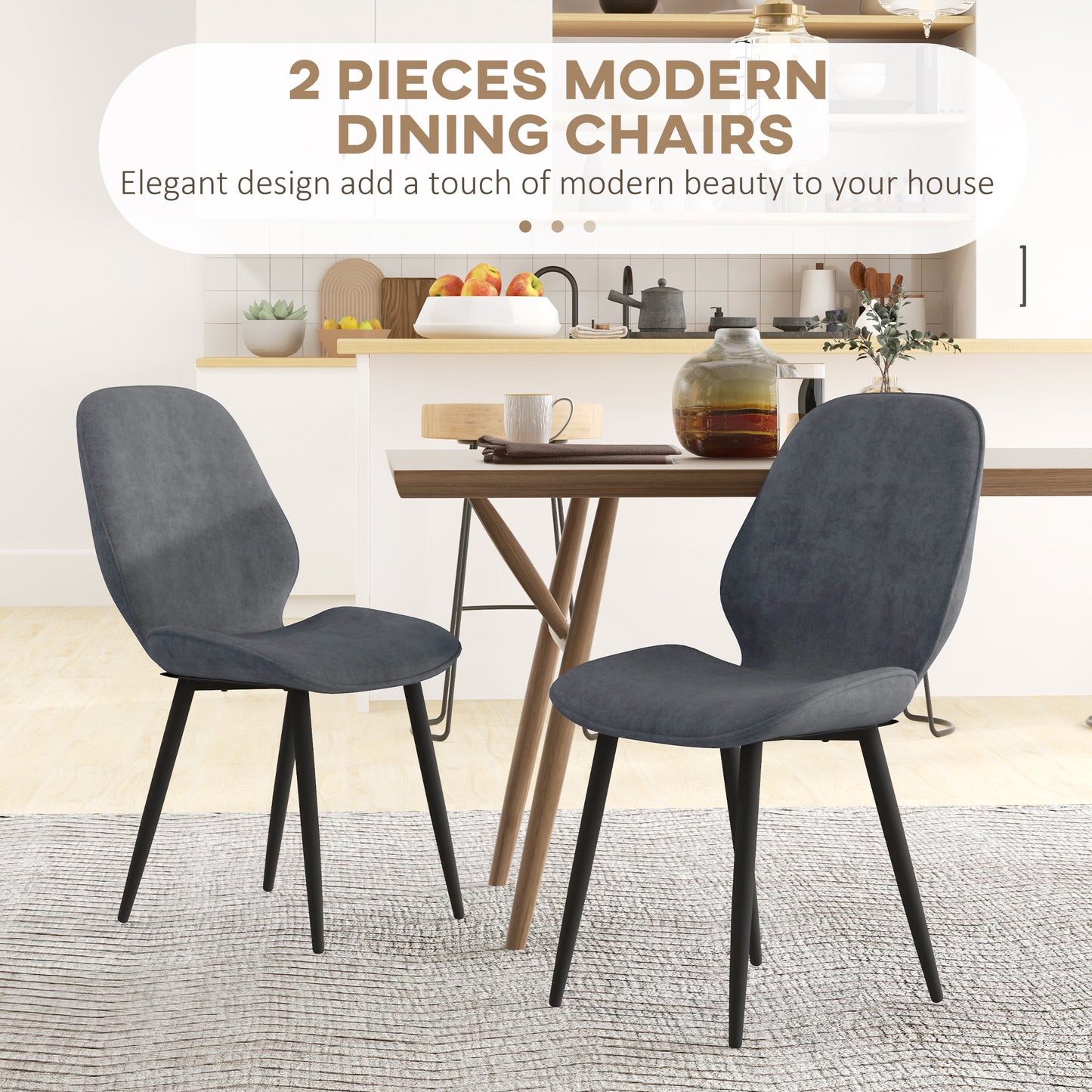 Lelori Velvet Grey Dining Chairs Set Of 2 With Metal Legs